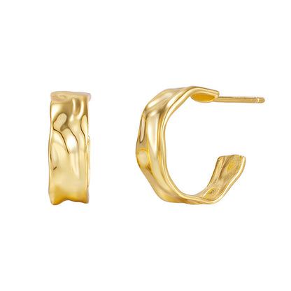 New 925 Sterling Silver Irregular Geometric Earrings - Women's Fashion Polished Foil Crinkle Studs