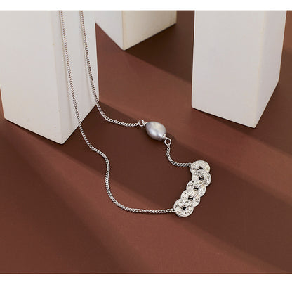 S925 Sterling Silver Five Emperors Money Necklace Niche Broken Irregular Baroque Bracelet Women