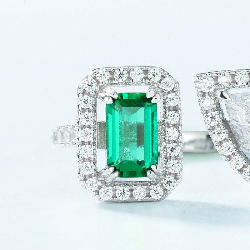 Modern Geometric: Full-Pavé Lab-Grown Emerald Statement Ring | 925 Silver