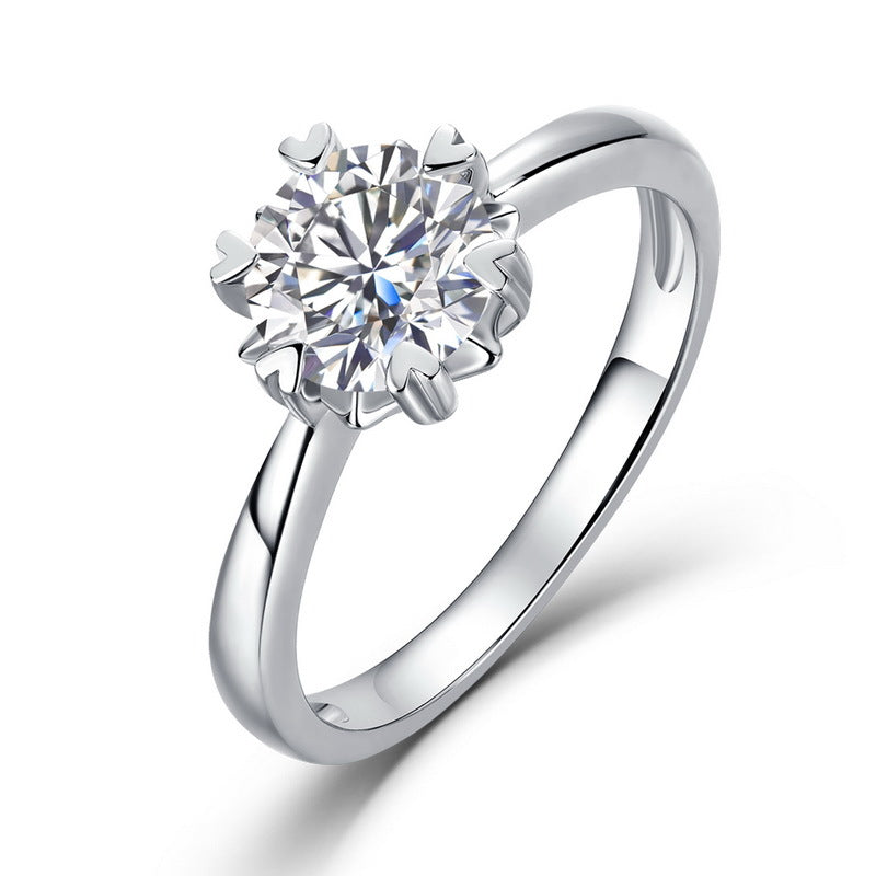 Classic 1ct Lab-Grown Diamond Solitaire Ring - S925 Sterling Silver Heart 6-Prong Band