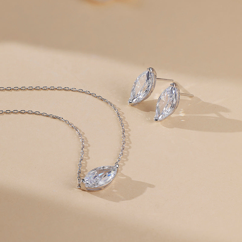 Hot New Product S925 Sterling Silver Marquise Zircon Necklace Women's Trendy Simple Stacked Clavicle Chain