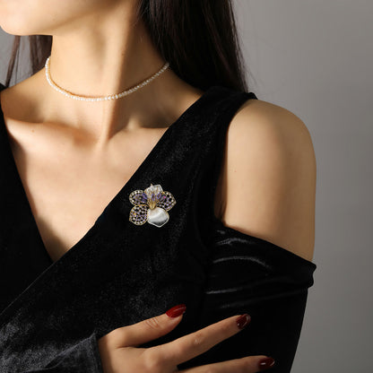 Purple Five-leaf Flower Brooch