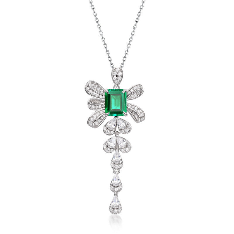 Modern Romance: Tassel Ribbon Lab-Grown Emerald Necklace | 925 Silver