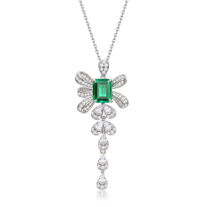 Modern Romance: Tassel Ribbon Lab-Grown Emerald Necklace | 925 Silver