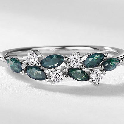 Natural Moss Agate Leaf Vine Ring - S925 Sterling Silver