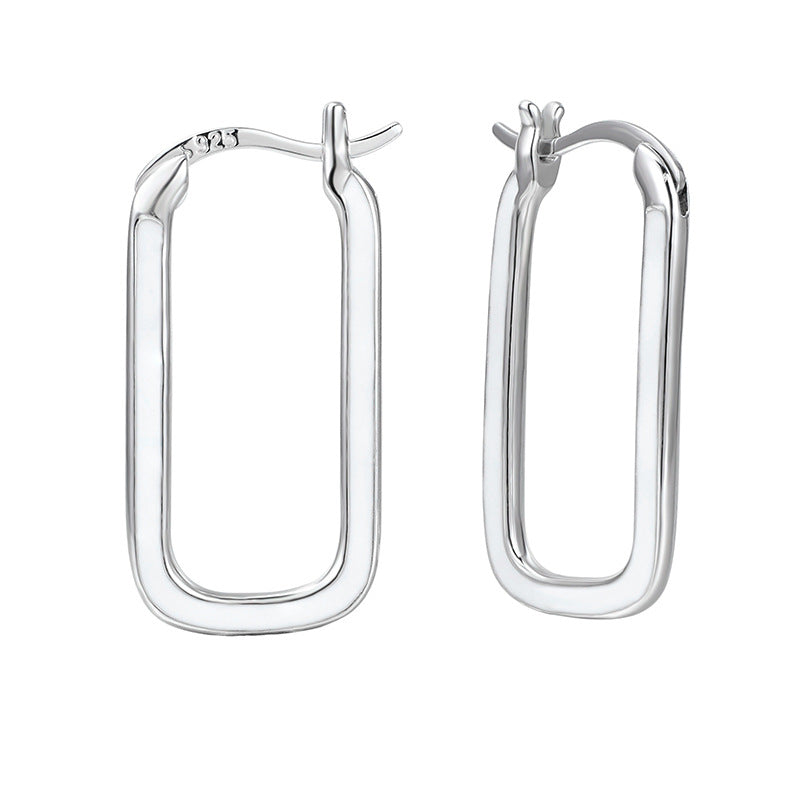 Rectangle Enamel Epoxy Earrings for Women, S925 Sterling Silver, Minimalist Design, Unique and Creative Ear Studs