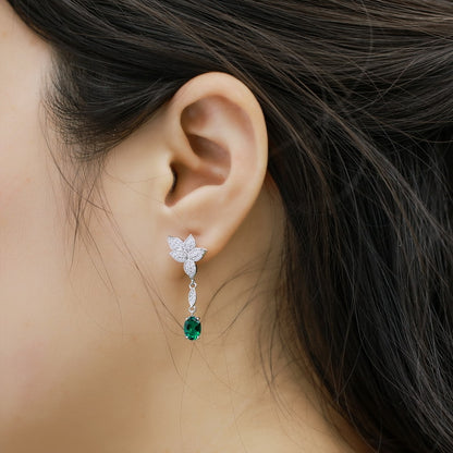 Modern Edge: Asymmetric Lab-Grown Emerald Linear Drop Earrings | 925 Silver