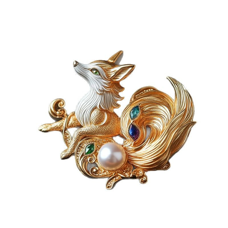 Natural Freshwater Pearl Cute Fox Brooch