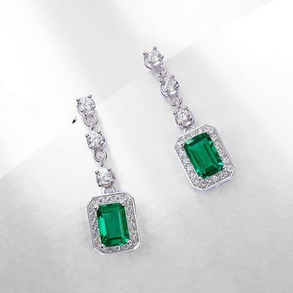 Elegant Emerald-Cut Lab-Grown Emerald Drop Earrings - 925 Sterling Silver