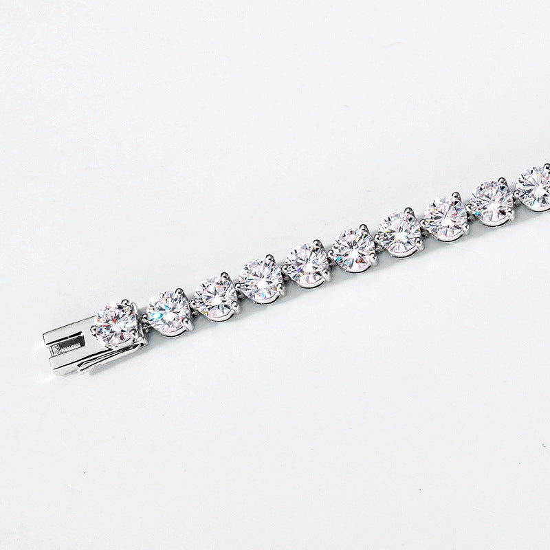 Trendy 6.15CTW Single Row Round Lab Grown Diamond Tennis Bracelet | Solid PT950 Platinum 9.57g Hip-Hop Unisex Iced Bracelet - Dapaza
