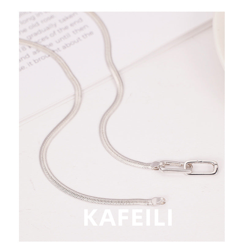 Snake bone chain necklace 925 sterling silver cold style design stacking universal buckle bare chain clavicle chain silver jewelry