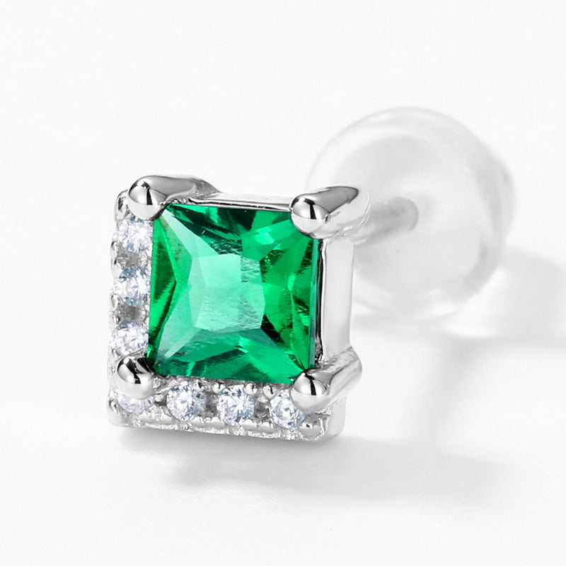 Lab-Grown Emerald Square Halo Stud Earrings - S925 Sterling Silver