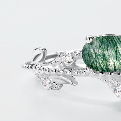 橄榄枝戒指女S925纯银镶绿苔藓指环小众设计手饰| Dapaza Jewelry