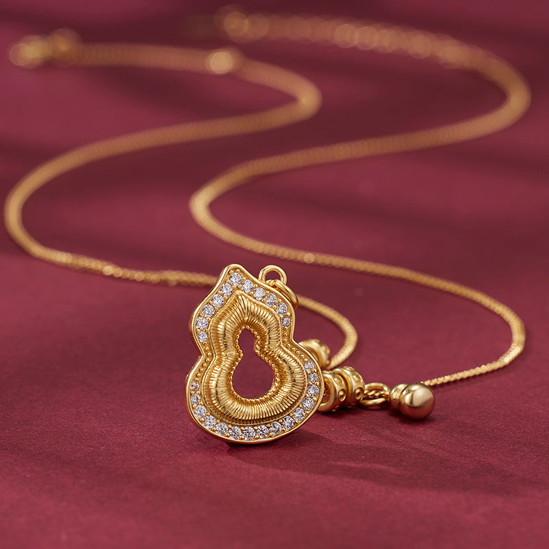 S925 Sterling Silver Gold Cut Out Gourd Necklace for Women Micro-embedded Zirconium Accessible Luxuryniche Style Design Classy Sense Clavicle Chain