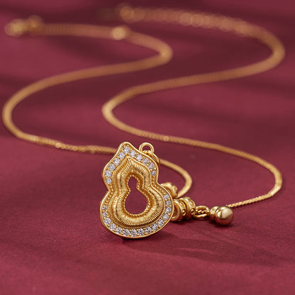 S925 Sterling Silver Gold Cut Out Gourd Necklace for Women Micro-embedded Zirconium Accessible Luxuryniche Style Design Classy Sense Clavicle Chain