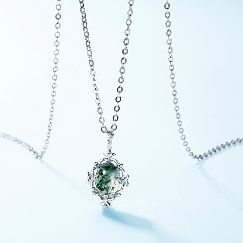 复古风水草玛瑙吊坠锁骨链小众设计S925纯银项链| Dapaza Jewelry