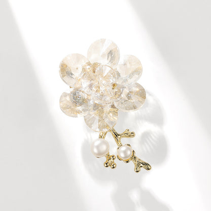 Crystal Plum Blossom Brooch Natural Freshwater Pearl Peach Blossom Pin Accessories Corsage
