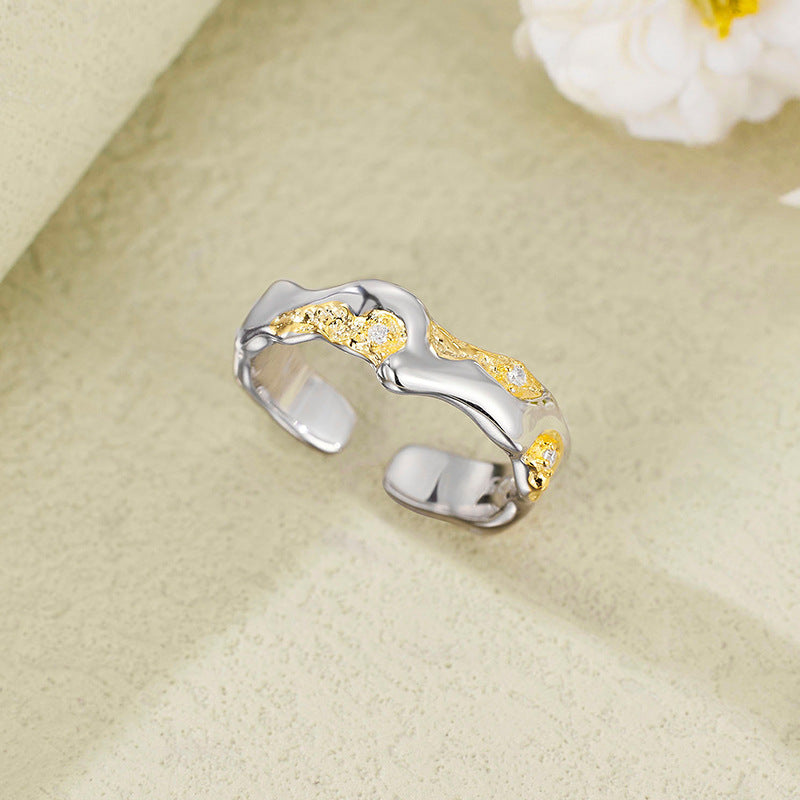 New Arrival Color Separation S925 Silver, 18k Gold Color Separation Stackable Plain Ring Asymmetricalniche Style Open Ring