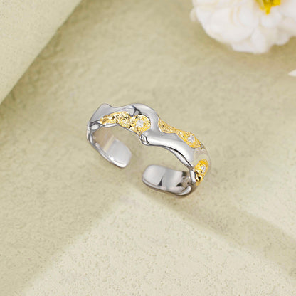 New Arrival Color Separation S925 Silver, 18k Gold Color Separation Stackable Plain Ring Asymmetricalniche Style Open Ring