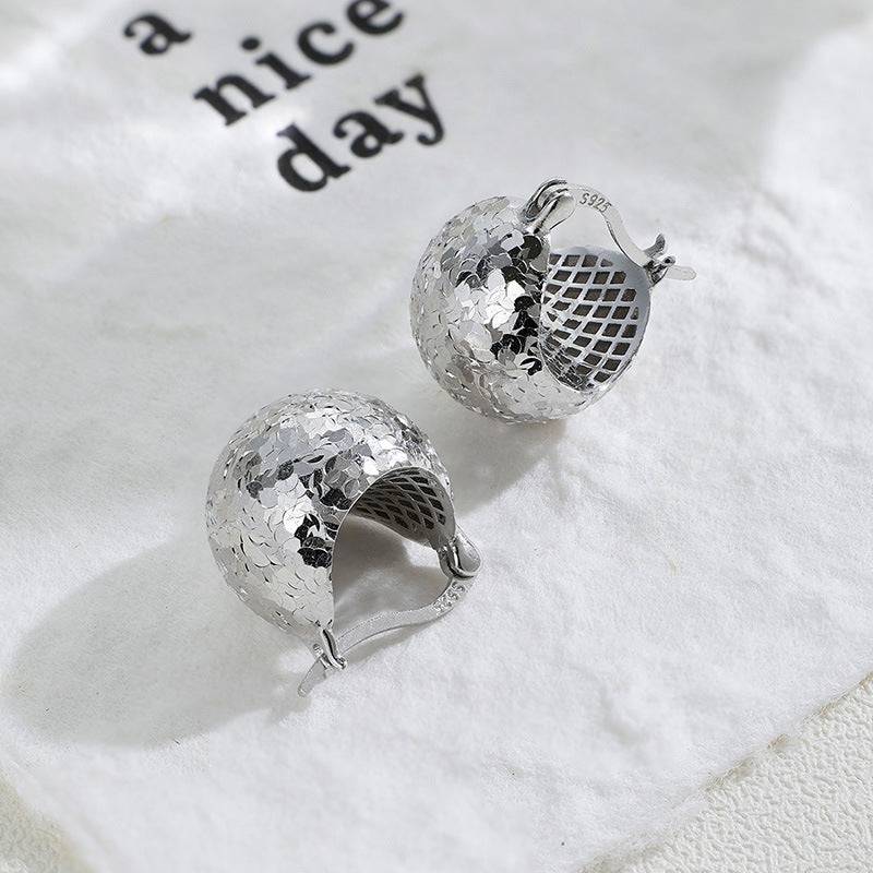 Crushed Ice Earrings Dragon Scale Ice Cream Earrings 925 Sterling Silver Sparkling Pine Cone Round Earrings Earrings