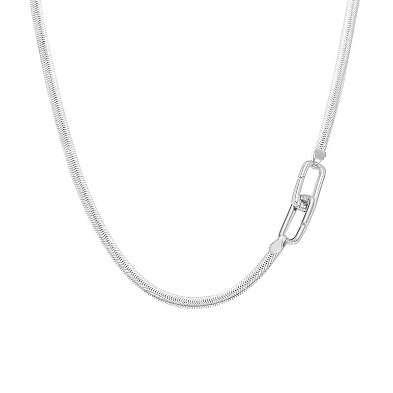 Snake bone chain necklace 925 sterling silver cold style design stacking universal buckle bare chain clavicle chain silver jewelry