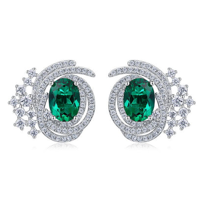 Bold Presence: Statement Lab-Grown Emerald Stud Earrings | 925 Silver | Dapaza