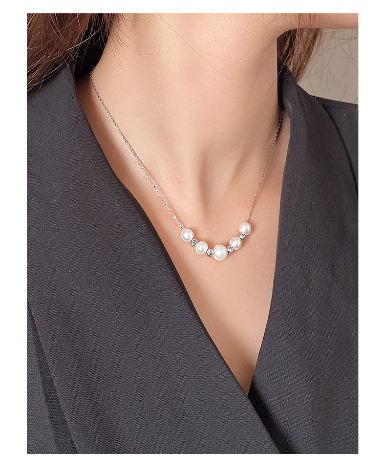 Freshwater Pearl Extra Fine Necklace Women's S925 Silver Clavicle Chain
