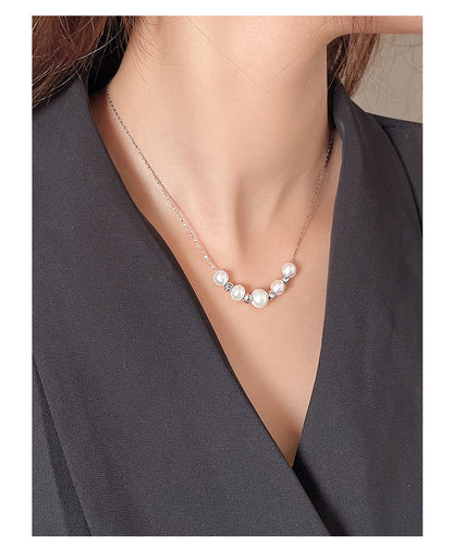 Freshwater Pearl Extra Fine Necklace Women's S925 Silver Clavicle Chain