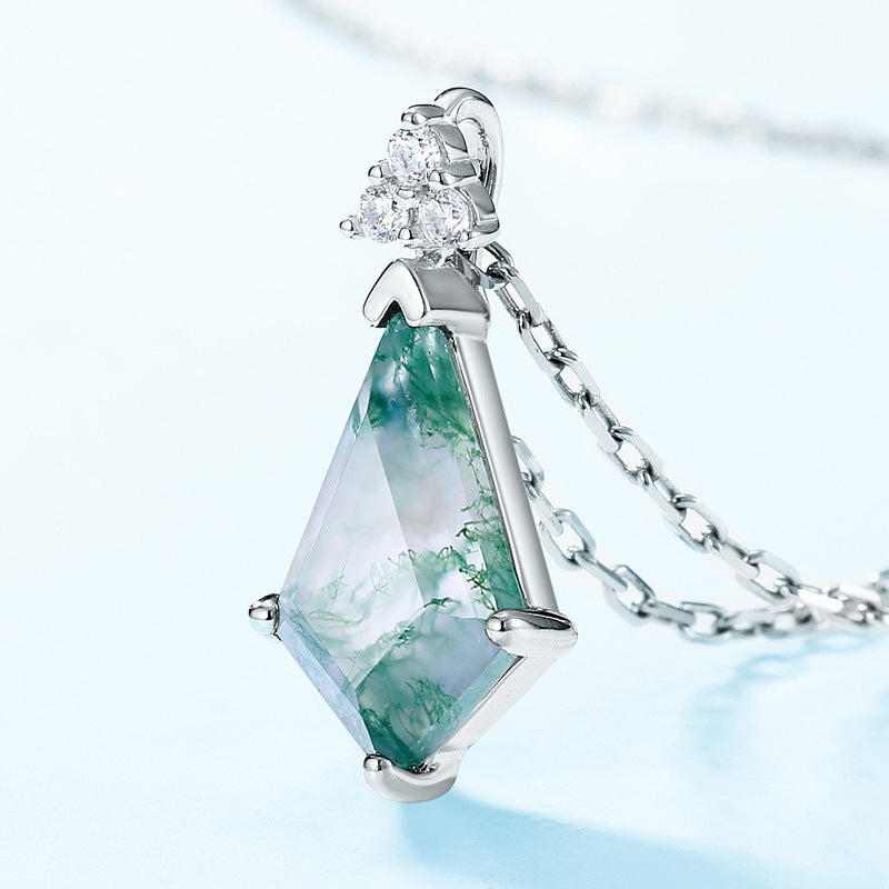 Natural Marquise Moss Agate Solitaire Necklace - S925 Sterling Silver