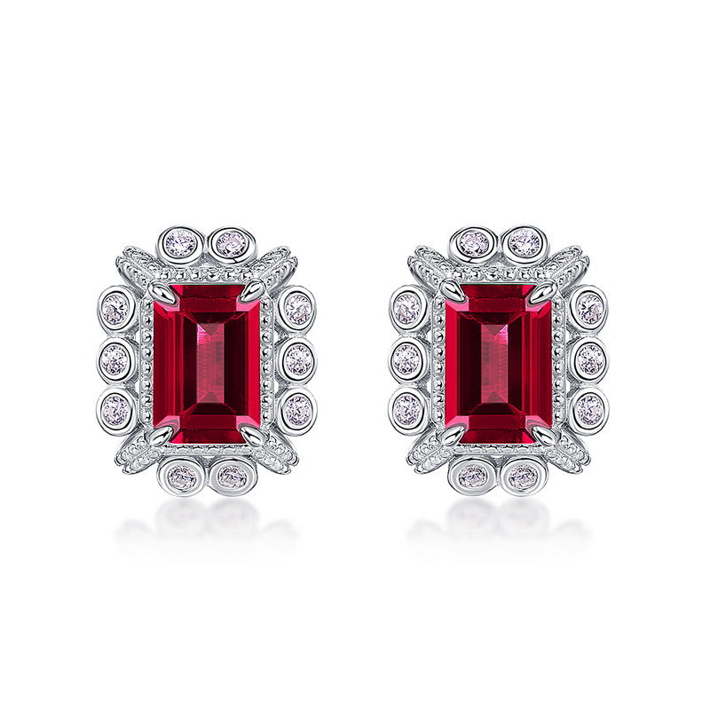 Geometric Lab-Grown Emerald Stud Earrings - S925 Sterling Silver Halo Design
