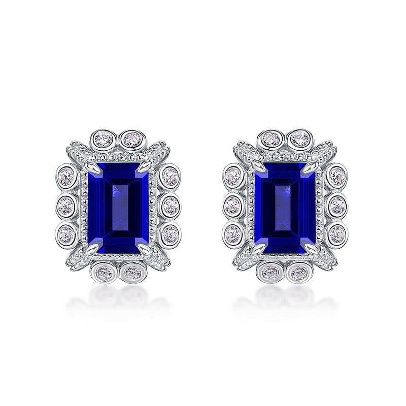 Geometric Lab-Grown Emerald Stud Earrings - S925 Sterling Silver Halo Design