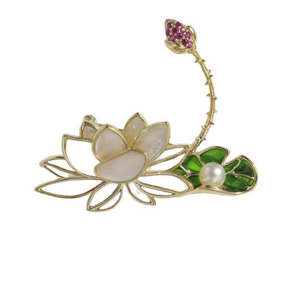 Shell Lotus Freshwater Pearl Brooch