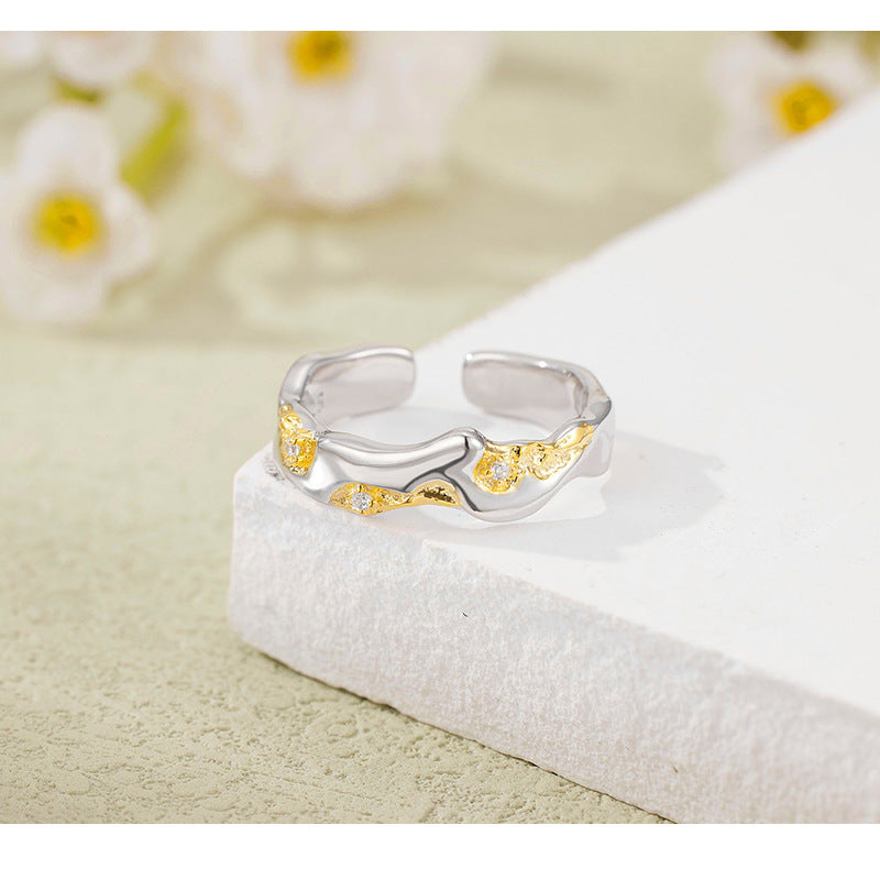 New Arrival Color Separation S925 Silver, 18k Gold Color Separation Stackable Plain Ring Asymmetricalniche Style Open Ring