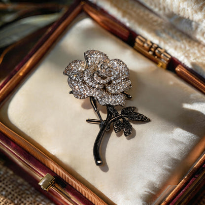 Copper Zircon White Rose Brooch