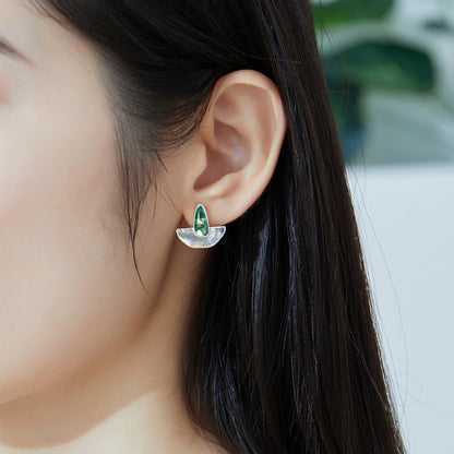 Irregular Moss Agate Stud Earrings | S925 Silver & White Shell