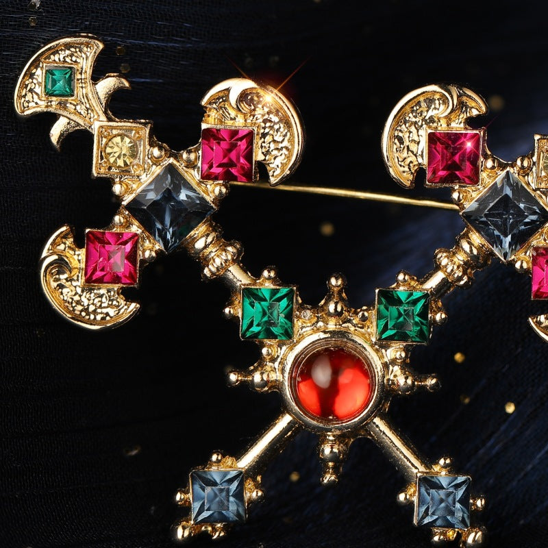 Vintage Crystal Axe Brooch