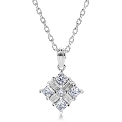 Modern 0.70CTW Princess & Baguette Cut HPHT Lab Grown Diamond Geometric Lozenge Pendant Necklace | S925 Sterling Silver Clavicle Chain - Dapaza