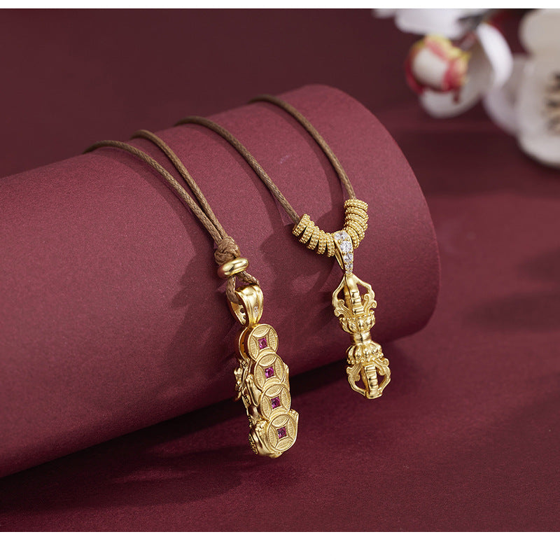 Necklace Accessible Luxury Niche High-end S925 Sterling Silver New Chinoiserie National Trend Vajra Autumn and Winter Pull-out Longsweater Chain