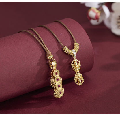 Necklace Accessible Luxury Niche High-end S925 Sterling Silver New Chinoiserie National Trend Vajra Autumn and Winter Pull-out Longsweater Chain