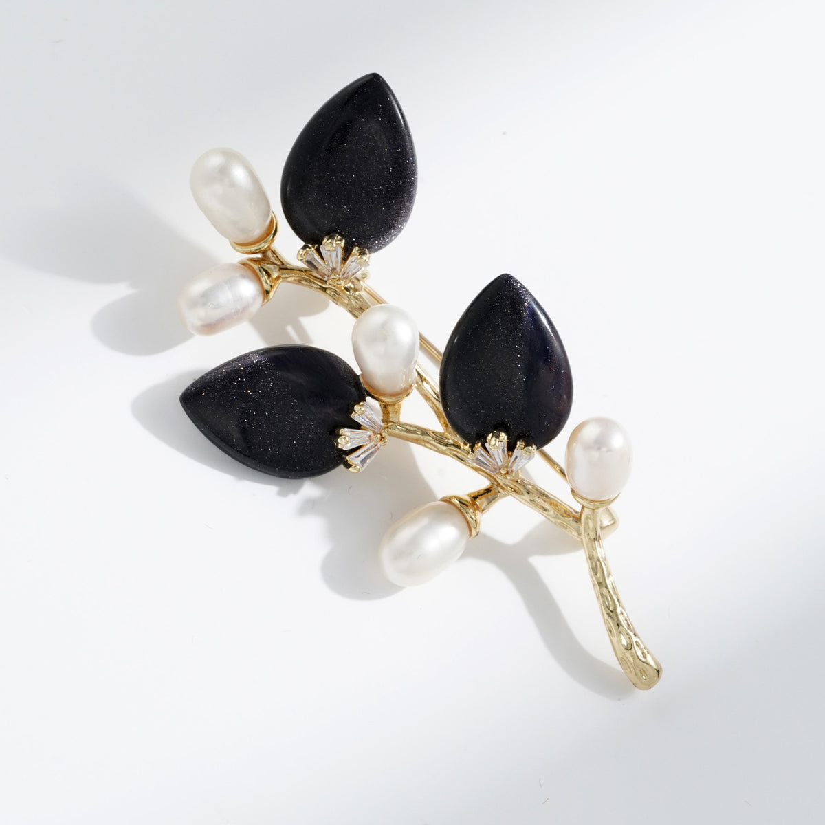 Multi-Color Natural Stone Branch & Leaf Brooch