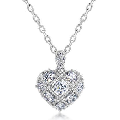 Vintage 0.83CTW HPHT Round Lab Grown Diamond Plaid Heart Pendant Necklace | S925 Sterling Silver Braided Lattice Clavicle Chain - Dapaza