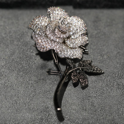 Copper Zircon White Rose Brooch