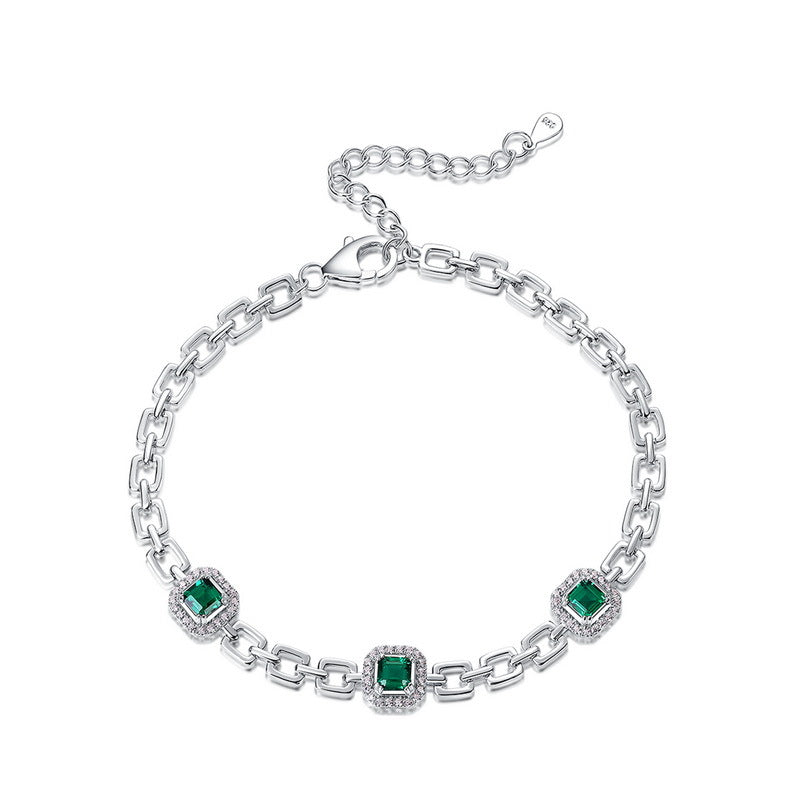 Statement Brilliance: Bold Lab-Grown Emerald Tennis Bracelet | 925 Silver | Dapaza