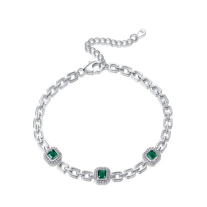 Statement Brilliance: Bold Lab-Grown Emerald Tennis Bracelet | 925 Silver | Dapaza