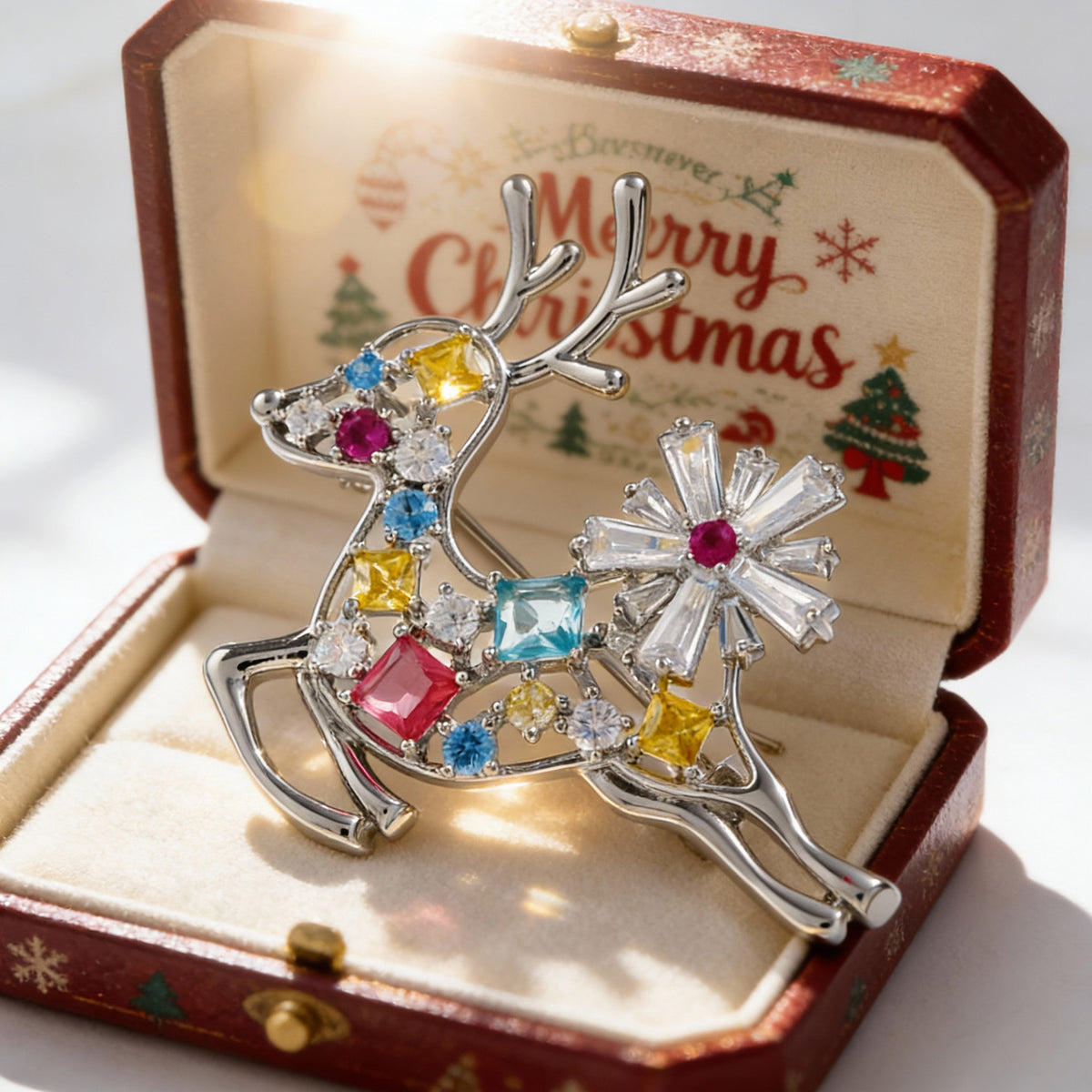 Winter Christmas Colorful Elk Brooch