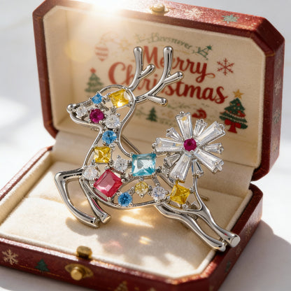 Winter Christmas Colorful Elk Brooch