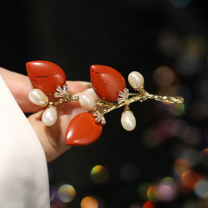 Multi-Color Natural Stone Branch & Leaf Brooch