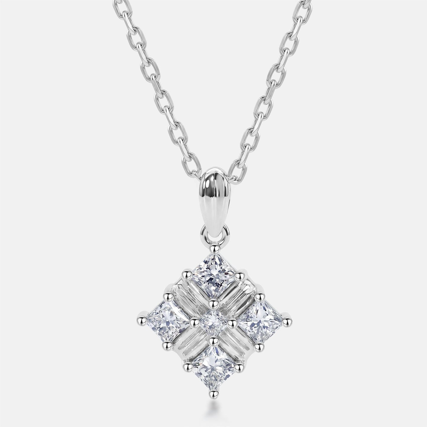 Modern 0.70CTW Princess & Baguette Cut HPHT Lab Grown Diamond Geometric Lozenge Pendant Necklace | S925 Sterling Silver Clavicle Chain - Dapaza