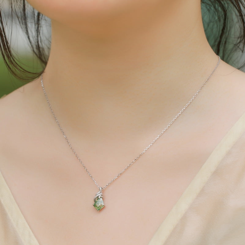 Snake Moss Agate Pendant Necklace | S925 Sterling Silver