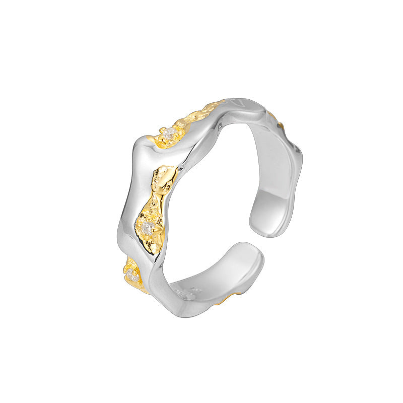 New Arrival Color Separation S925 Silver, 18k Gold Color Separation Stackable Plain Ring Asymmetricalniche Style Open Ring
